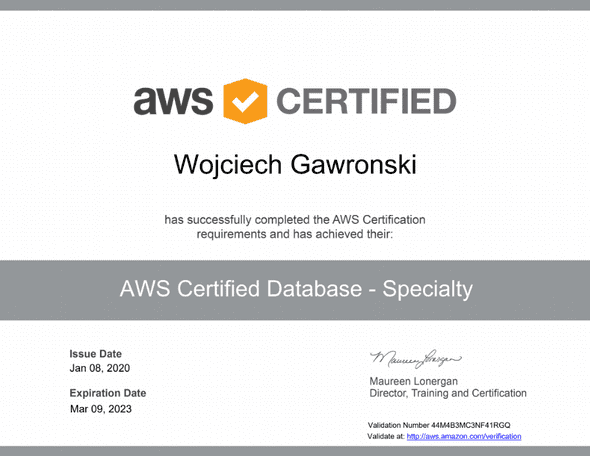 Image of my AWS CDBS Certificate